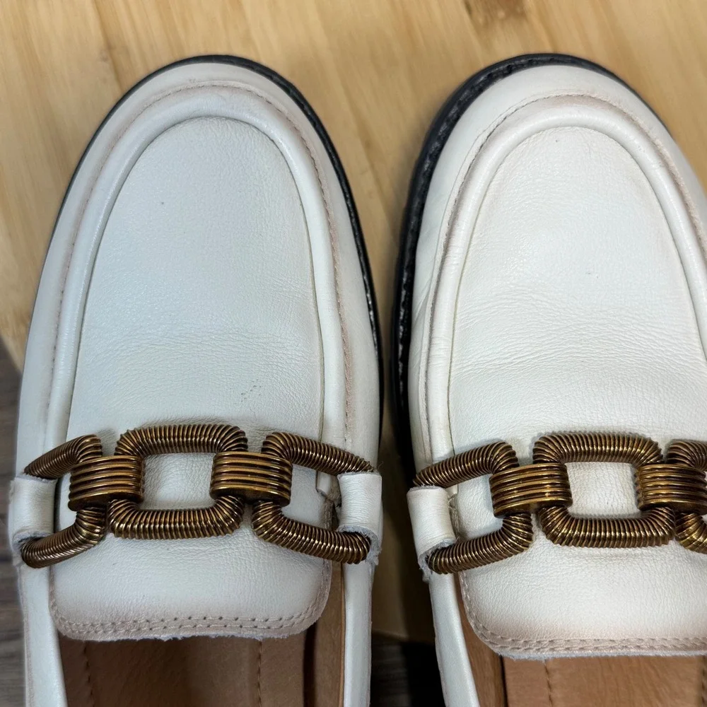 Pikolinos Platform Loafers Womens 40 Cream Leather Lug Sole Chain Chunky Preppy